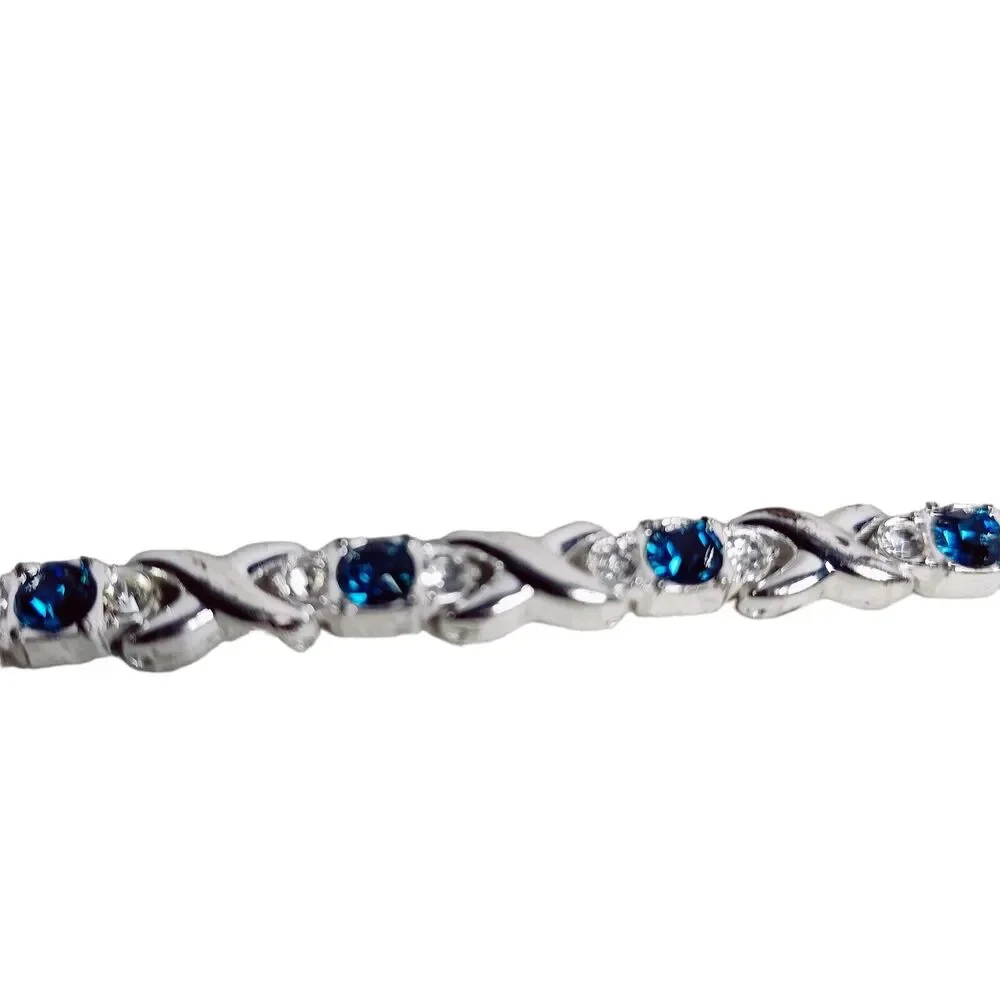 Womens Jewelry Silver Tone Blue Topaz &‎ Cubic Zirconia Tennis Bracelet